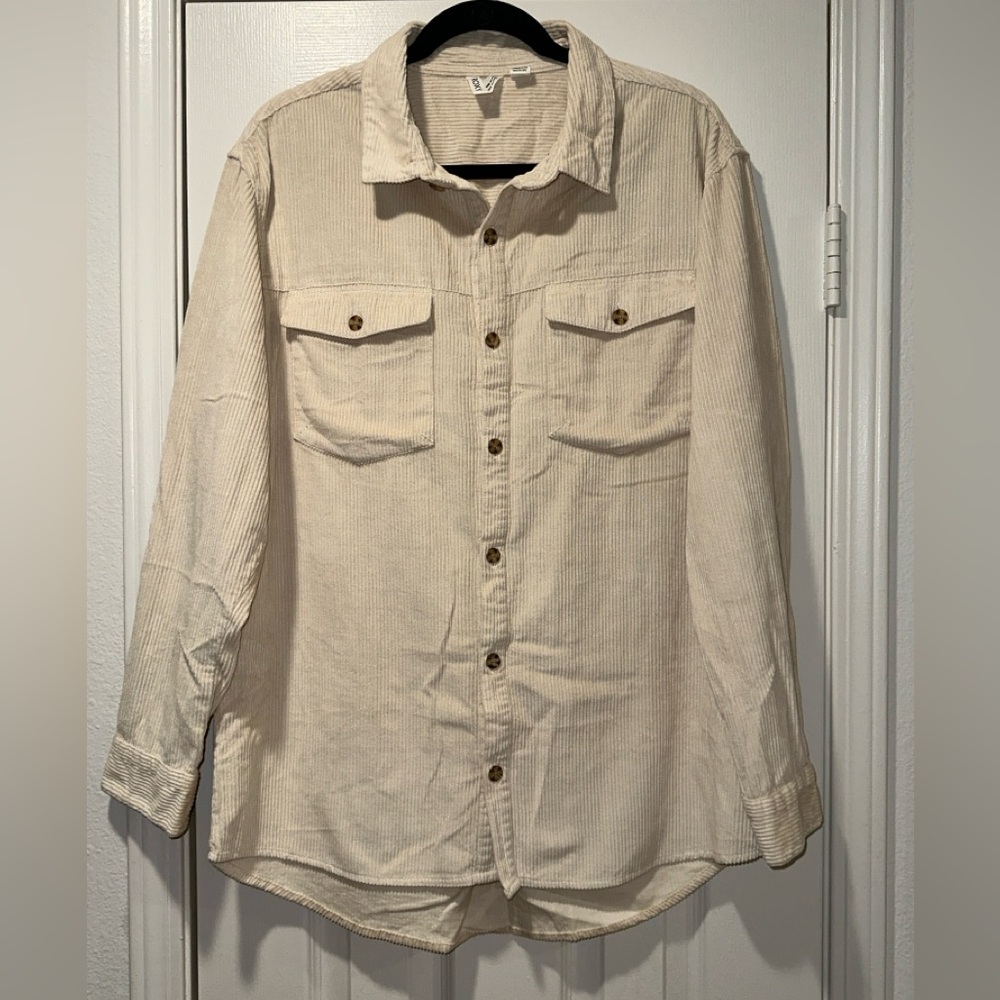 ROXY - Corduroy Button Up Shirt (Tan) Size L